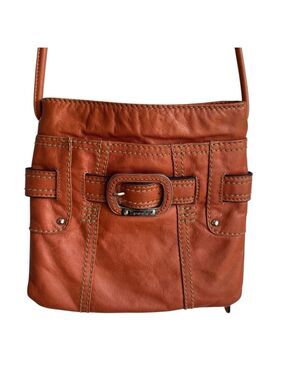 Tignanello Leather Crossbody Bag Small Orange Travel Purse Card Organizer EUC